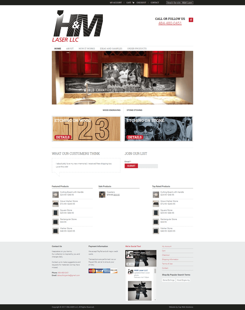 Full front page view of HMLASERLLC website